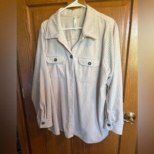 NY Collection Corduroy Cream Button Down Shirt